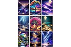 MRNSIET 9 Pack Landscape Diamond Painting Kits for Adults，5D DIY Aurora Borealis with Tree Diamond Art Kits for Beginners Round Full Drill Painting with Diamonds Gem Art for Home Wall Decor Gift12X16Inch