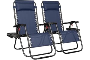 Yaheetech 26" Zero Gravity Recliners Outdoor Adjustable Folding Reclining Lounge Chairs w/Pillows, Cup Holder Trays and Carry Strap for Patio Backyard Beach Set of 2