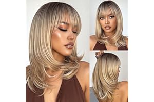 HAIRCUBE Naturalne proste ciemne ombre, blond peruki dla kobiet, syntetyczne peruki dla kobiet z grzywką, falowane włosy, do cosplay, na co dzień, dla fryzjerów,