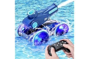 Luckits Voiture télécommandée amphibie, Voiture Radio-contrôlée de véhicules amphibies avec Eau pulvérisée/léger, 360 ° étanche à Distance de télécommande de Canon à Eau pour Enfants