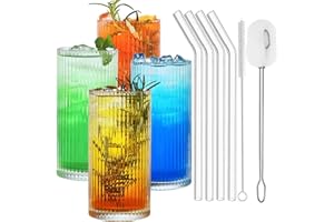 ALINK set de 4 verres à bière, longs verres à boire, verres à café glacé avec pailles, verres à boire en forme de canette pour la maison, le camping, les fêtes, les bars, etc.