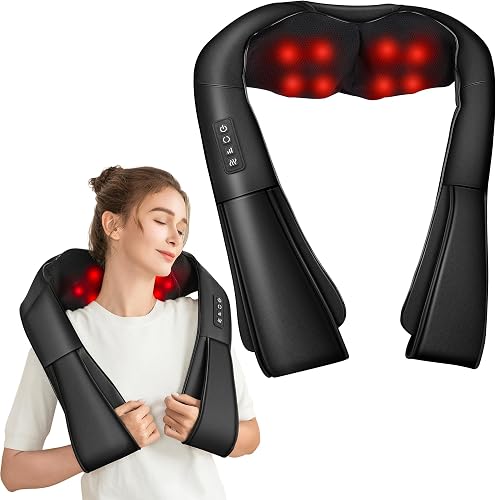 Brelley Masajeador Cervical y Espalda Shiatsu, Negro | Cuero PU, con Tres Niveles de Calefacción Ajustables, Aliviar el Dolor