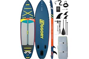 EGGORY Tabla de Remo Inflable, Tabla de Surf de Remo Extra Ancha, Tabla de Surf con Aleta extraíble, Remo Flotante, Bomba de Mano, Bolsa Impermeable, Tabla de Viaje