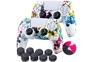 YoRHa Lot de 8 coques antidérapantes en silicone pour manette PS5 DualSense 2 (Graffiti) avec poignées Pro
