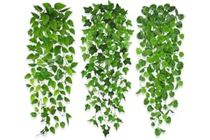 ‎ROLLWAY ROLLWAY 3 Stück künstliche Hängepflanzen 100cm, Kunstpflanze Hängend efeu künstlich Pflanzen wie Echt Plastikpflanzen Kunststoff Grünpflanze Balkonpflanzen unechte Rebe für Outdoor Garten Balkon