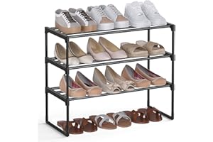 SONGMICS 3-poziomowy stojak na buty, metalowy organizer na buty, pionowy lub do góry nogami, na 8-12 par butów, 30 x 68 x 55 cm, czarny LSA203B01