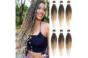 Samtress Pre Stretched Braiding Hair 6 Packs 24 Inch 3 Tone Easy Briad Ombre Blonde Yaki Texture Kanekalon Synthetic Braiding Hair Extensions Hot Water Setting Crochet Braids Twists (#1B/27/613)