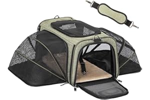 Petsfit Cat Carrier Airline Approved, Expandable Pet Carrier Two Sides ，Soft Transport Foldable Bag with Fleece Mat, Top Open Dog Carrier,Green,Small