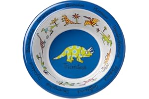 Tyrrell Katz Kids Dinosaurs Printed Bowl in Blue Melamine - Dishwasher Safe Children's Dish Outdoor Dining Tableware Everyday Plate - 16.5 cm