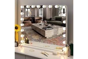 MAMIZO Specchio Hollywood 80 x 60 cm, Specchio da trucco con illuminazione, 20 LED, 3 colori di luce, Luminosità regolabile, USB, Specchio cosmetico con luce, Appendere e posizionare, Bianco