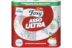 Foxy Asso Ultra Sèche-Tout en Papier Décoré 3 Velis, 2 Maxi Rouleaux 26 x 13,5 x 25,1 cm