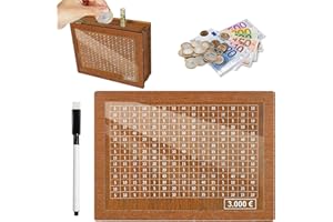 DTXYBC Salvadanaio in Legno con Contatore, Riutilizzabile, con Lavagna trasparente e Pennarello, per Aiutare i Bambini a Costruire l'Abitudine al Risparmi