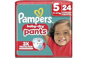 Pampers Baby-Dry Pants Taille 5, 24 Couches-Culottes, 11kg-17kg, Maintien 360° Pour Aider À Éviter Les Bâillements et Les Fuites