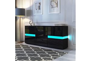 SHDFFHZ Sideboards for Living Room 2 Doors 4 Drawers Black High Gloss TV Cabinet Cupboard Unit for Bedroom Dining Room Storage Furniture 177 x 72 x 35cm