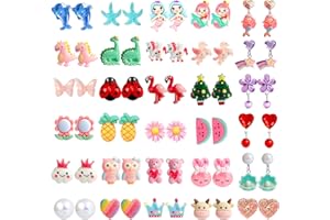 DEVIENG Clip On Ohrringe, hypoallergen, geeignet für Kinder im Alter von 4–12 Jahren, niedliche kleine Ohrclips, Schmuck-Geschenk-Set, Einheitsgröße, Harz, Kein Edelstein