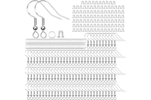 Fyfjur 300 Pezzi S925 Ganci Orecchini, Monachelle per Orecchini Anallergici con Tappo per le Orecchie e Bobina, Ganci per Orecchini Rame Placcato Argento, Orecchini Fai Da Te (Argento)