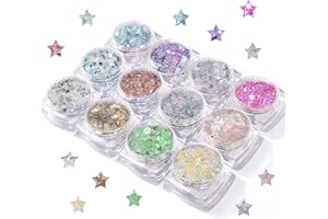 RUIBAVYA 12 Colores Body Gliter Gel Juego Purpurina Gruesa Perdurable Purpurina HolográFica Adecuada Para Cara, UñAs, Ojos Festival Makeup Glitzer(#01)