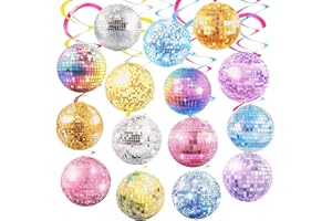 AURASKY 35 Stück Discokugel Party Luftschlangen Discokugel Hängende Spiralen, 70er 80er 90er Jahre Thema Party Dekorationen, Bunte Luftschlangen HäNgende Wirbel Party Decken Deko Disco Rock Hippie Zubehör
