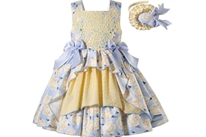 Ju petitpop Niña Pequeña Verano Floral Lindo Vintage Ceremonia Pascua Ropa Adolescentes Vestidos Amarillos con Diadema