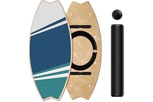 Leogreen Planche d'équilibre en bois, Skateboard d'intérieur, 7 modes de planche oscillante avec rouleau et balle d'équilibre, idéale Fitness Yoga Surf