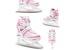 ATTABO Kinder Eiskunstlauf Schlittschuhe mit 5-stufiger Größenverstellung | Warm gefüttert, stabil und bequem | Edelstahl-Kunstlaufkufe für einfaches Fahren Lernen