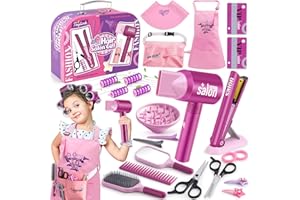 G.C Set Parrucchiera Bambina con Giocattolo Asciugacapelli Piastra per Capelli Specchiera Pettine Forbici Mantella Parrucchiere Valigetta Trucchi Salone di Bellezza Giochi Regalo Bambina 3 4 5 6 7 Anni
