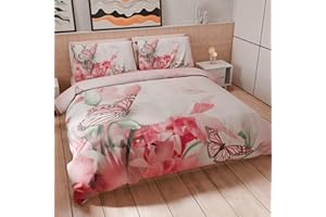 PETTI Artigiani Italiani - Set Copripiumino Matrimoniale 250x200 cm (2 Federe 50x80 cm Incluse), Parure Copripiumino Morbida Microfibra con Stampa Digitale - Made in Italy - Roses Butterfly
