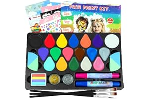 ‎ZABATOCO Kinderschminke Set Mädchen, 17 Farben Fasching Schminkfarben Größere Kapazität Grundfarben Split Cake mit Schablonen, Haarkreiden, Glitzer, Pinseln und Schwämmen für Kinder KörperGesichtsFarben