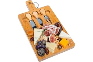 BlauKe® Tagliere per Formaggi in Legno di Bambù - Tagliere in Bambù con Coltelli per Formaggi - Tagliere da Cucina Multifunzione o da Portare in Tavola - Set per Formaggio o per Tagliare gli Alimenti