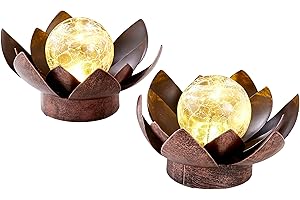 ‎NORTHPOINT Northpoint LED Lotus Wasserlilie Timer Metall Glaskugel Stanzmuster Solar Batterie Garten Außenbereich Teichbeleuchtung (Batterie 2er-Set braun)