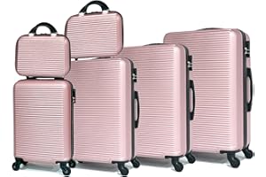 CELIMS - Leichter Koffer, zugelassen von 100+ Fluggesellschaften für eine Reise mit Vertrauen, Roségoldfarben, Lot de 4 + 2 (V12+V14+18P+Cabine+Moyenne+Grande), Koffer + 2 Vanity