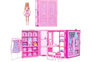 Barbie Dream Closet docka, lekset och tillbehör | Modedocka med 90 cm bred garderobslekset, 25+ delar och 3 kompletta looks