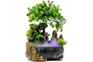 MINRS Fontana per interni a cascata, fontana da tavolo con illuminazione a LED e atomizzatore, da tavolo, a cascata per il posizionamento in soggiorno, ufficio, 20 x 15 x 28 cm