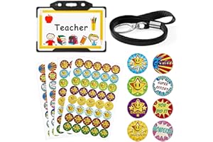 TENARE 7 Pcs Teacher Roleplay for Kids Christmas Pretend Teacher Gift Set Novelty Lanyard and Stickers ID Card Behaviour Reward Stickers School Stuff Kids Role Play Game Accessories (Black, Awesome)