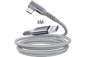 Txtcu Link Cable 5M, Virtual Reality Headset Cable USB3.0 to USB C Cable Braided 90 Degree High-Speed Data Transfer Compatible with Oculus Quest 2/1 and PC/Steam VR Grey