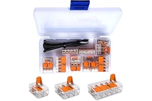 WAGO Serie 221 Compact, conectores para terminales eléctricas juego surtido de 25 piezas 10x 221-412, 10x 221-413, 5x 221-415 con intervisio 10 bridas de plástico para cables de 80 mm