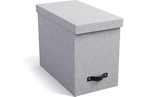Bigso Box of Sweden JOHAN Pudełko z pokrywką – stylowe pudełko archiwalne z 8 zawieszanymi skoroszytami – pudełko na teczki wiszące z płyty pilśniowej i papieru o stylowym wyglądzie lnu – jasnoszare