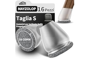 MAYZOLOP 16 Pezzi Gommini per Sedie, Cuscinetto Trasparente da 0,75inch Feltrini per Sedie Inclinabili Rotondi, Gommini per Sedie con Cuscinetti in Grigio Feltro, Senza Graffi, Senza Rumore