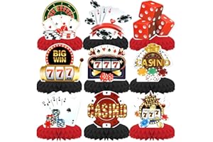 Kotkiddy 9 Stück Casino Motto Party Deko, Casino Tischdekoration Honigwaben Deko 3D Casino Motto Party Zubehör Jungen