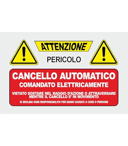 Cartello Attenzione Apertura Automatica A Distanza - Adesivo In PVC 30x12cm Per Interni Ed Esterni