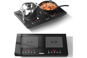 Karinear Double Induction Hob, Upgrade Induction Cooker Touch Contol 9 Powe Level, 3500W 4H Timer, Safety Lock (1 Unit) for kitchenette, RVS, Camping