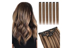 Elailite Hair Extensions Clip In Real Human Hair Remy Single Clip Double Weft 6 Pcs Seamless Highlights Hairpieces Straight - #2/6 Dark Brown Mix Light Brown - 10 Inch 31g