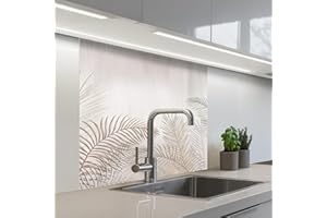 KitchenYeah© Paraschizzi Cucina Adesivo 80x80 cm Pannello Parete Paraspruzzi Pannelli Retro Foglie - Beige - Botanico - Vintage