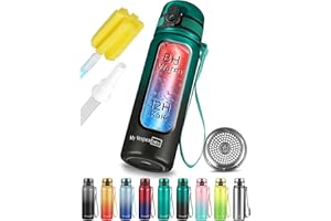 My Vesperbox Thermo Minny Butelka na napoje ze stali nierdzewnej, zabezpieczona przed wyciekiem, ze słomką lub sitkiem, wytrzymała, ze stali szlachetnej, dla dzieci i dorosłych, zielono-czarna, 600 ml