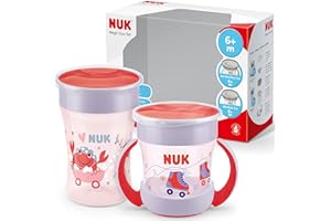 NUK Magic Cup & Mini Magic Cup Learning Cup Duo Set, Leak-proof 360° Drinking Rim, 6+ Months, Leak-proof and BPA-Free, 160 ml & 230 ml, Red