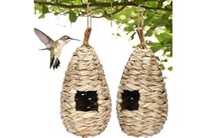 HUNPHY 2 Piezas Nido Pajaros Tejidas a Mano, Nido Pajaros Exterior, Tejidas a Mano Hierba Nidos, Nido Pajaros Exterior Colgante, Materiales Naturales Casa PáJaros, aptas para Pájaros Pequeños (Oval)