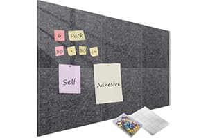 Sliandtelly 6 Pack Felt Pin Board for Wall, 12mm Thick Bulletin Board Wall Tiles with Small Adhesive Tapes & 60 Push Pins, Felt Cork Panel for Photo Memo Home Office School Display, 30x30 cm Dark Grey
