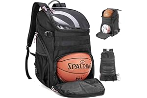 TRAILKICKER Sac à dos de basketball 35 L sac à dos de sport pour football gym football et volleyball avec compartiment à balle compartiment pour ordinateur portable et sac à chaussures attachable