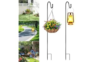 2 stycken trädgårdshårskrokar justerbar höjd 80 cm, svart (31,5 tum) | herdstav metall med krokar, schäfer trädgård dubbelkrok lyktpinne, för fågelburar, solcellslampor, växtkorgar, bröllop