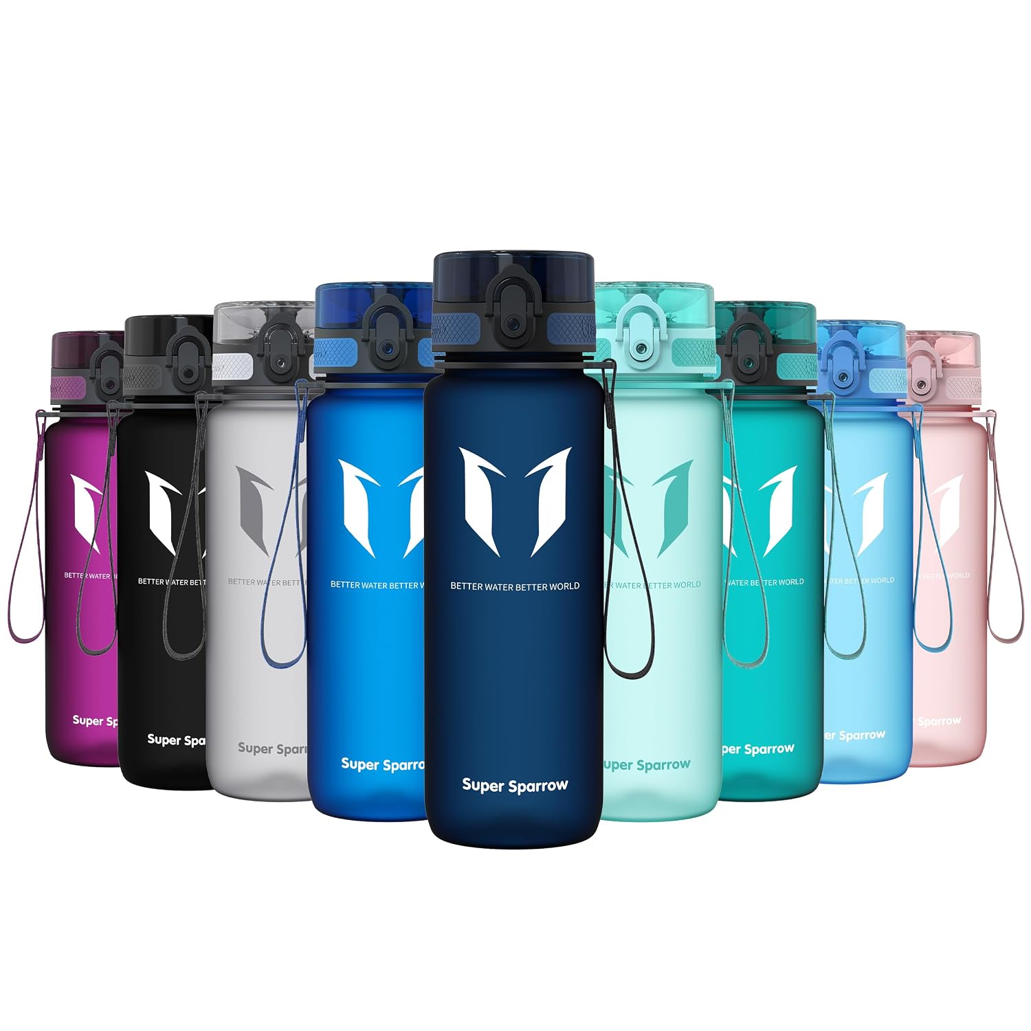 Sparrow Trinkflasche 500ml/750ml/1L - BPA-frei Tritan Wasserflasche 1-Klick | Sportflasche, Auslaufsicher, Leicht, Spülmaschinenfest, Flip Top Flaschen, Sport, Schule, Fitness, Gym, Büro, Reisen, Fahrrad